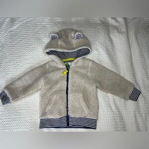 Baby Boden Cream Teddy Hoodie with Navy Stripes